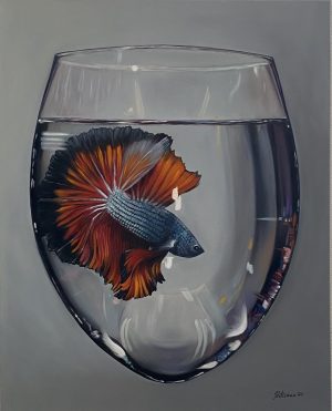 Der Fisch im Glas – der Kampf Öl 80×100