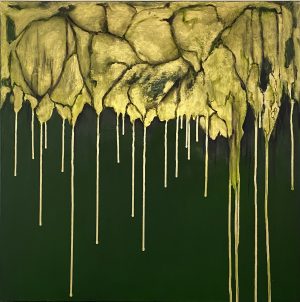 Abstract green & gold 80×80 Oil paint
