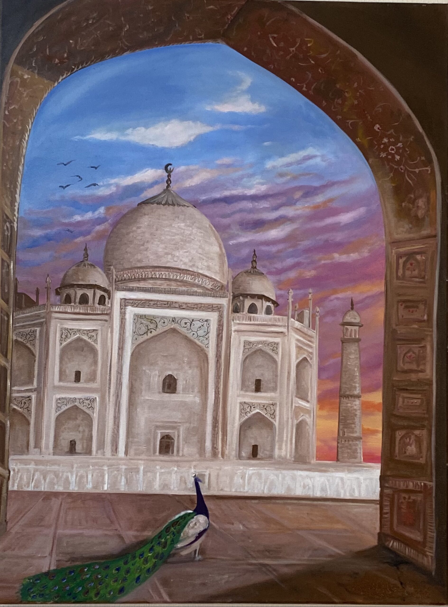 You are currently viewing Taj Mahal with peacock -oil paint 70×100