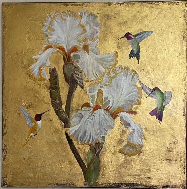Kolibri und die Irisblüte Weiß
