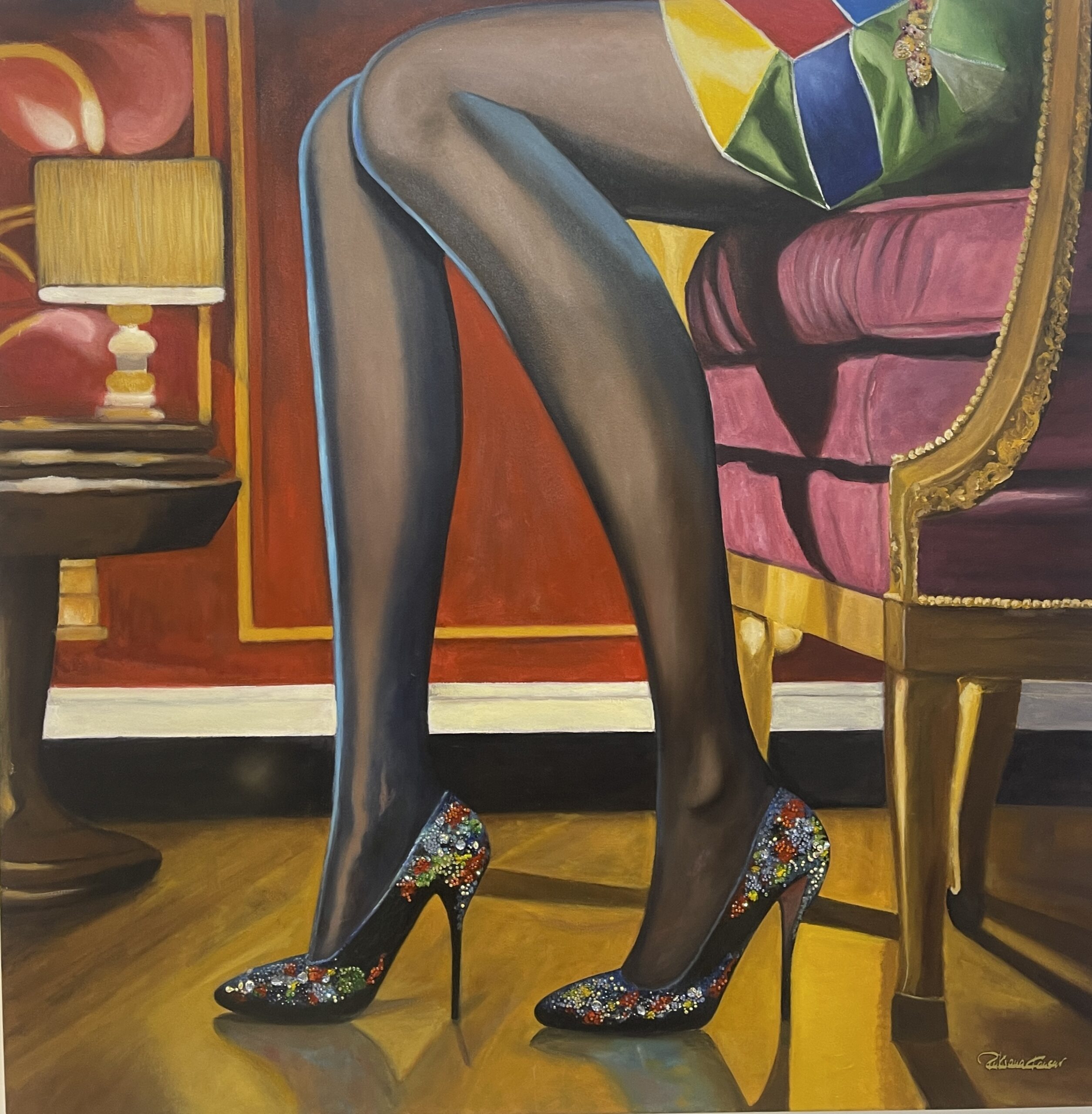 You are currently viewing Saturday evening – 100x100cm – 2024 Oil on canvas/crystal stones