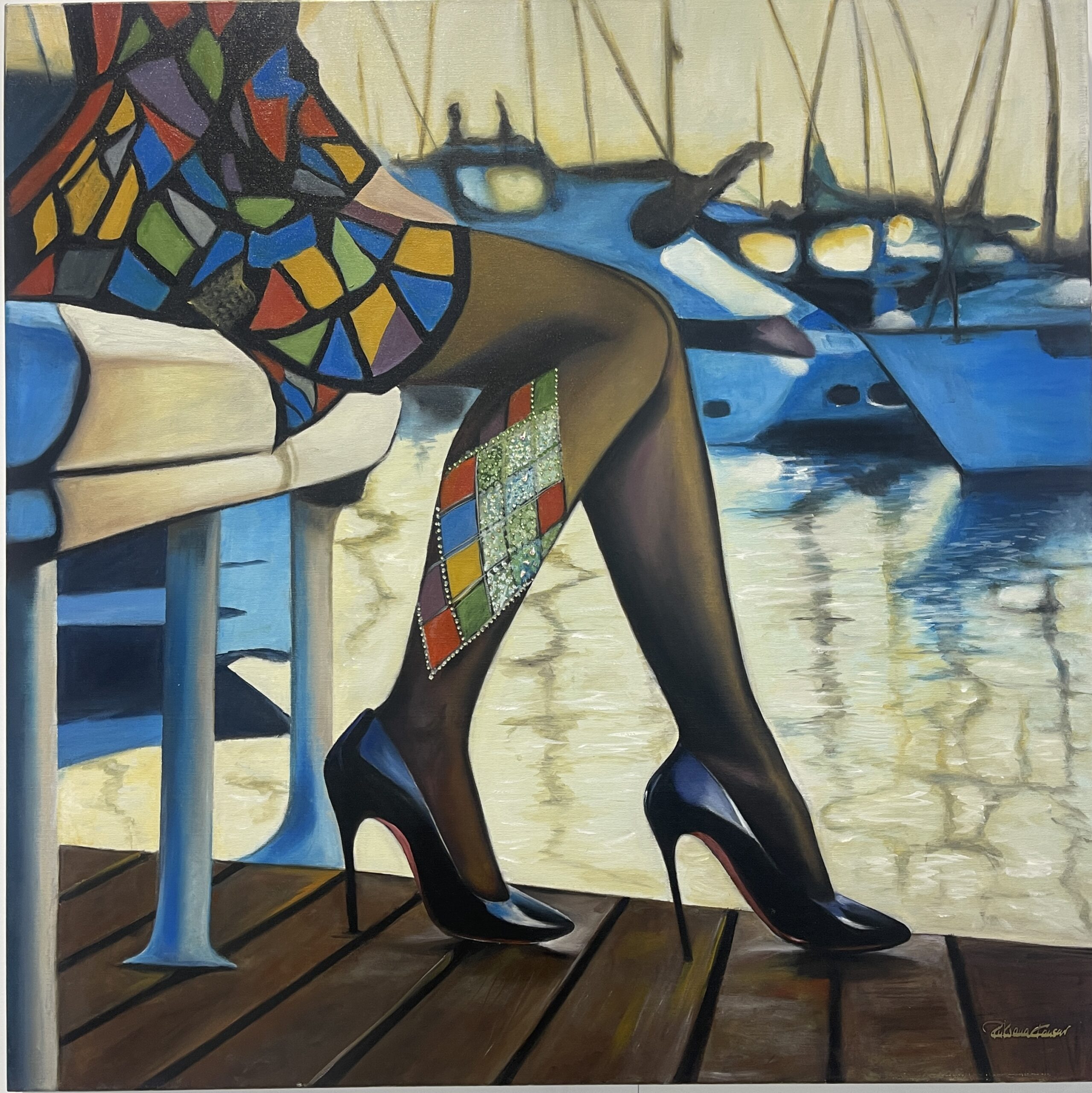 You are currently viewing The holiday feeling – 100x100cm – 2024 Oil on canvas/crystal stones